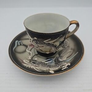 Vintage Dragon Ware Tea   Cup & Saucer Gray & Blue